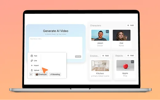 Use AI Director Mode to guide the visual style, characters, objects, environments, and scene direction for AI-generated videos.